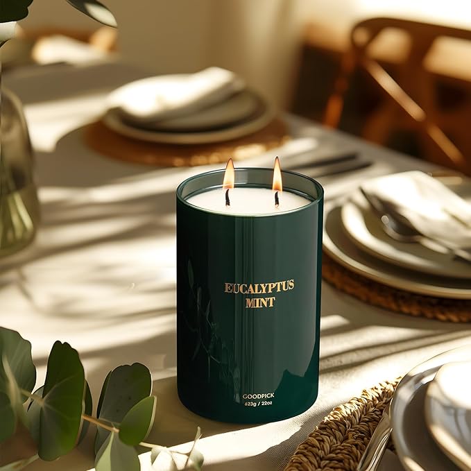 Goodpick Candle Eucalyptus Mint, Soy Candles for Home Scented, Stress Relief, 22oz Long Lasting 120 Hours