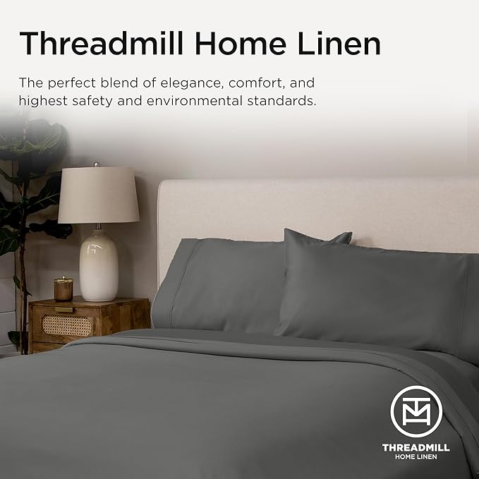 Threadmill Twin XL Sheet Sets |656 Thread Count 100% Supima Cotton Sheets for Twin XL Mattress | Solid Sateen Twin XL Bed Sheets Set with 16” Deep Pocket | Soft 3-Piece Cooling Sheet Set | Dark Grey