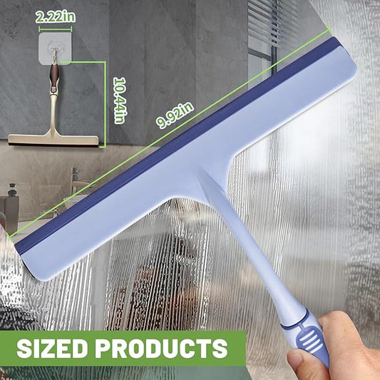 3Pcs Hand Squeegee for Shower Glass - Durable Rubber Grip,Flexible Silicone Blade, with 3 Adhesive Hooks Lightweight Ergonomic Shower Squeegee for Glass Doors, Windows, and Tiles