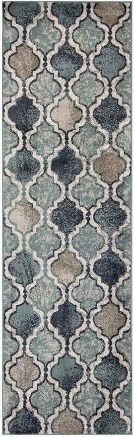 Superior Indoor Runner Rug, Jute Backing, Modern Plush Rugs for Hallway, Living, Dining Room, Office, Kitchen, Geometric Trellis Floor Decor, Viking Collection, 2' 7" x 8', Deep Royal