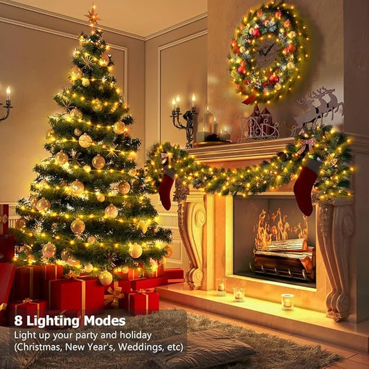33ft Battery Operated String Lights (2 Pack), 100 LED Fairy String Lights Battery Powered w/Remote & Timer for Indoor Outdoor Christmas Trees Wreath Decoration Bedroom Patio - Warm White