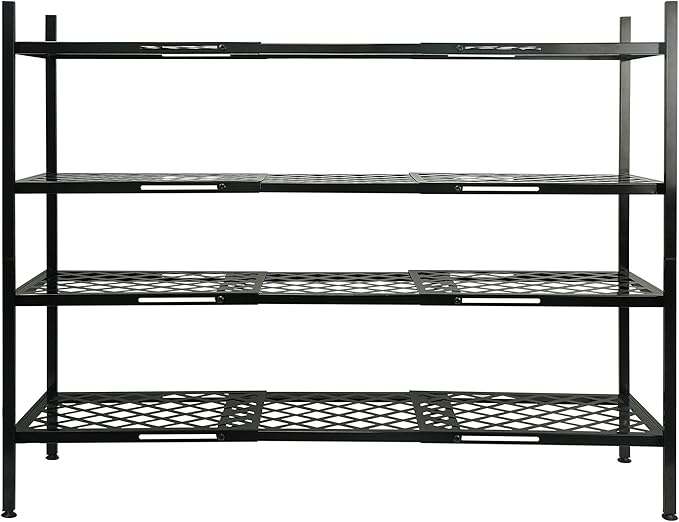 Shoe Rack, 4-Tier Long Shoe Rack, Stackable Shoe Storage Organizer Expandable Shoe Shelf Stand, Holds up to 25-30 Pairs of Shoes for Entryway, Garage, Front Door Entrance, Metal,45.6in Black