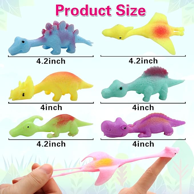 20 Pcs Slingshot Dinosaur Finger Toys, Valentines Classroom Gifts Flying Dinosaur Party Favors for Kids, Sticky Rubber Dino Catapult Fidget Toys, Funny Gag Gifts for Boys Girls