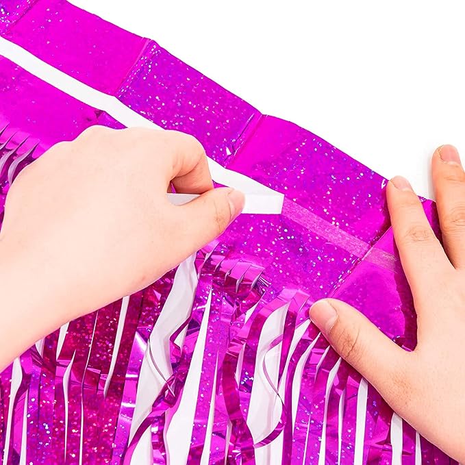 BRAVESHINE Hot Pink Tinsel Foil Fringe Curtains - 2Pcs 3.2x8.2ft Metallic Party Streamers Backdrop for Christmas Girl Birthdays Bridal Shower Bachelorette Engagement Hawaiian Luau Party Decorations