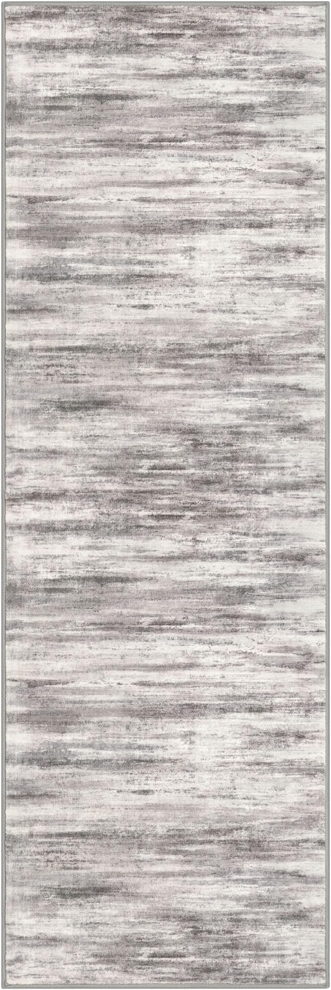 KOZYFLY Modern Abstract Hallway Runner Rug, 2.6x8 Washable Rug Runner Non-Slip Soft Striped Kitchen Runner Rugs, Print Grey Beige Carpet Runner for Entryway Bathroom Laundry Room Foyer