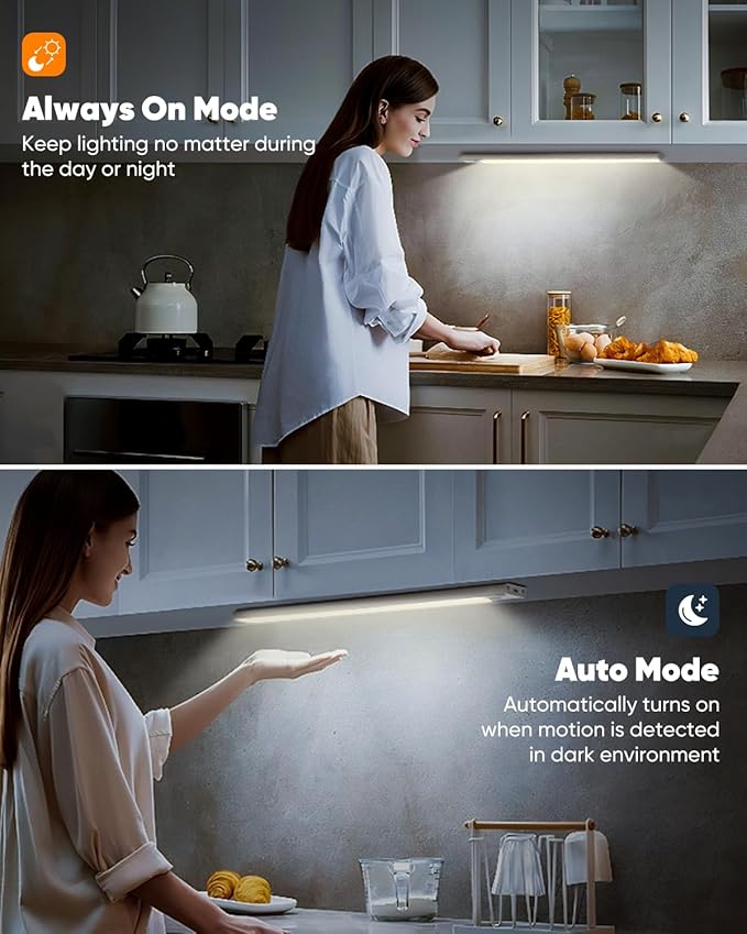 VerRon 14in Under Cabinet Lighting, Upgraded 3200mAh Rechargeable Under Cabinet Lights Wireless, LED Motion Sensor Light Indoor Closet Lights Under-Counter Light Fixtures for Kitchen, Pantry, 2-Pack