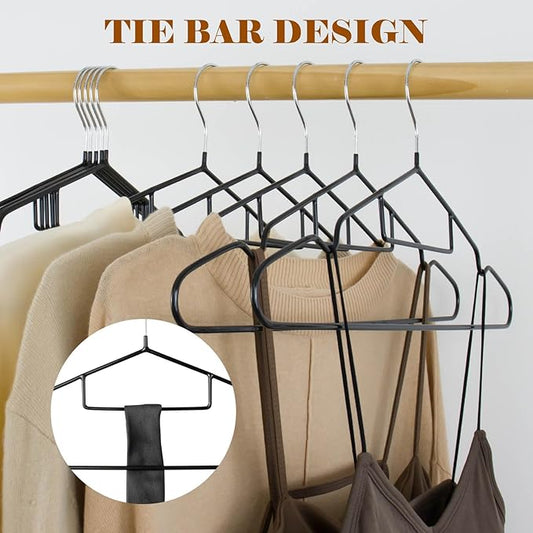 Clothes Hangers, 20Pack Black Metal Hangers with Tie Bar,15.75 in Shirt Hanger with Shoulder Notches for Dress and Camisole, Non-Slip Heavy Duty Hanger(Black)