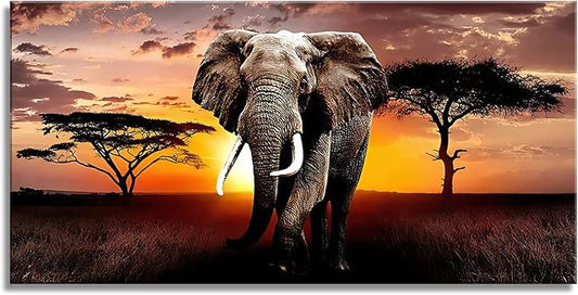 XXMWallArt FC3075 Canvas Wall Art Elephant Picture African Wild Animals Artwork Painting Print for Living Room Bedroom Kitchen Home and Office Wall Decor