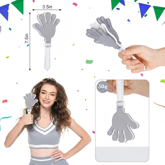 Junkin 100 Pcs Hand Clappers Bulk 7. 5 x 3. 5 Inches Noise Makers Party Favors Clapping Noise Maker Clacker for Birthdays Game Prizes Rewards Football Sporting Events Cheers Supplies (Silver White)