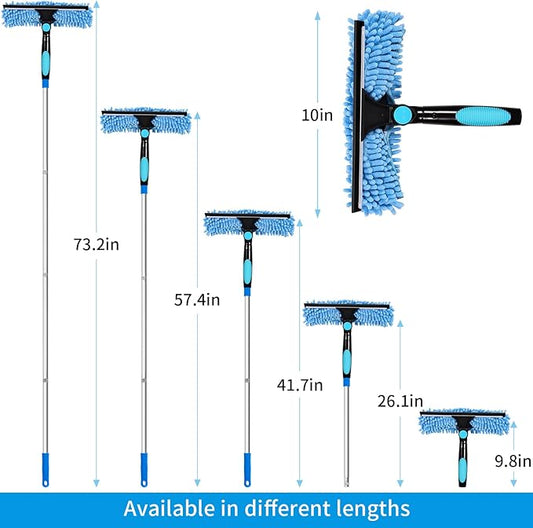 Window Washing Kit with Extension Pole, 73’’ Window Cleaning Squeegee Kit, 3 in 1 Window Cleaning Kit with 2 Microfiber Pads & 2 Chenille Pads for Indoor Outdoor Windows