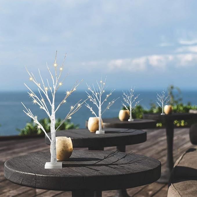EAMBRITE Home Decorations Light Up White Birch Tree Indoor Christmas Decor, 4 Pack Battery Operated/USB Lighted Tabletop Money Tree Lamp Led Lights Easter Wedding Centerpiece Table Room (2 Ft)