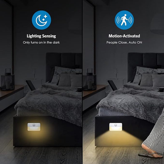 AMIR Motion Sensor Stair Lights for Indoor, 12 Pack Battery-Operated LED Night Light, 40 Lumen 3000K, Cordless Closet Light, Tap Light, Safe Lights for Stairs, Hallway, Bathroom, Cabinet, Kitchen