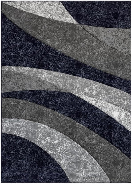Ultra Soft Area Rug - Modern Abstract Design for Living Room & Bedroom - Foldable, Stain Resistant, Easy to Clean - (8x11, Blue)