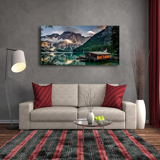Lake Water Natural Scenery Pictures Canvas Wall Art For Living Room Bedroom Wall Decor,Mountain Wall Art Print Paitnings for Home Decor,Morden Artwork Forest Canvas Art,Ready to Hang-20x40Inches