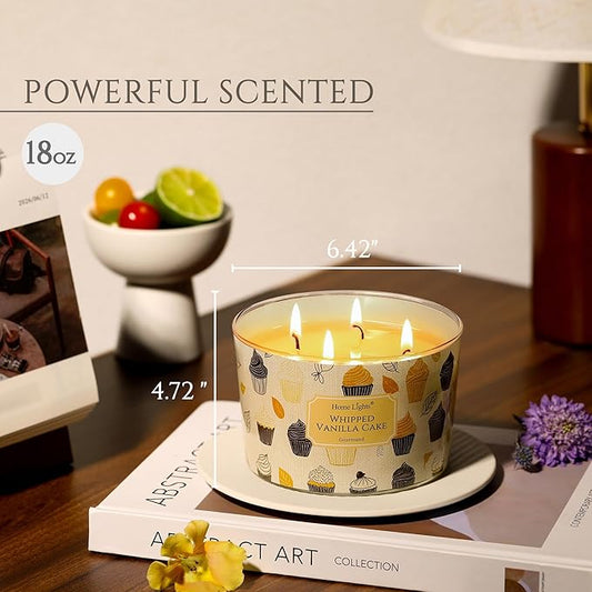HomeLights Scented Candles for Women & Men, 18oz Candle Jars Aromatherapy 4-Wick Candle, Ideal for Rustic Modern Home Decor and Gifts, Whipped Vanilla Cake