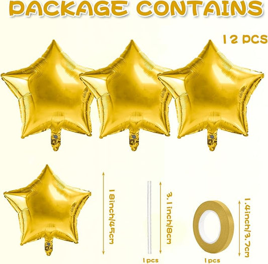 Gold Star Balloons Foil Graduation Mylar Balloons Helium Metallic Balloon 12pcs 18 Inch Gold Birthday Decorations Yellow Room Decor Class of 2025 Party Decorations Baby Shower Anniversary Wedding