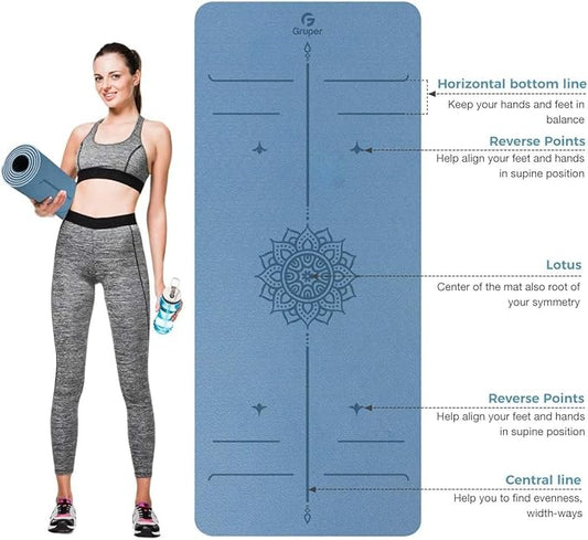 Yoga Mat Non Slip TPE Extra Wide Yoga Mat with Alignment Mark, 72"L x 32"W x 0.32"/0.24"Th (183cm x 80cm x 8mm/6mm), Anti-Tear Exercise Mat with Carrying Strap and Bag, Workout Mats for Yoga, Pilates