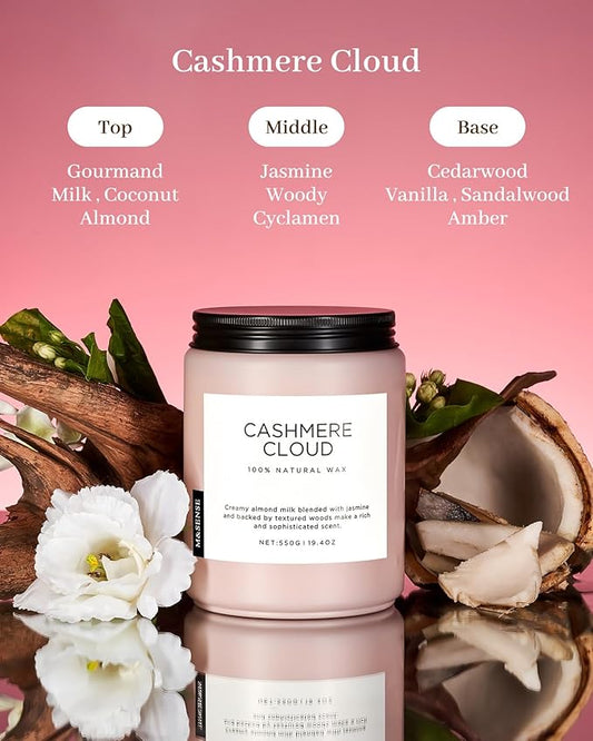 M&SENSE Cashmere Vanilla Scented Candles, Non Toxic Soy Wax 19.4oz 110 Hour Long Lasting 2 Wick, Large Candle for Bedroom Kitchen Home Decor, Housewarming Gifts for Family Friends