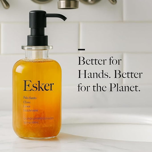 ESKER Calendula Hand Cleanser – Luxury Plant-Based Foaming Hand Wash | Calendula & Essential Oils in Reusable Glass Bottle – Plant-Based • Cruelty-Free • Sulfate-Free • 16.9 fl oz