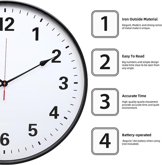 LEIKE Metal Large Wall Clock 24IN Black, Retro Silent Quartz Battery Operated, Decorative for Patio, Kitchen, Living Room, Bedroom, Pool