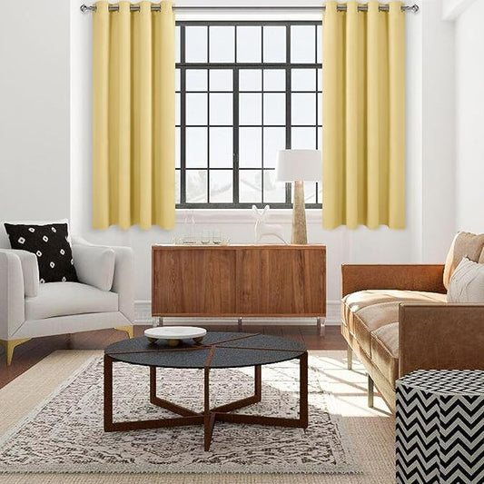 DWCN Room Darkening Blackout Curtains, Thermal Light Blocking Drapes for Bedroom Living Room - W52 x L63 Inch Length, Set of 2, Light Yellow