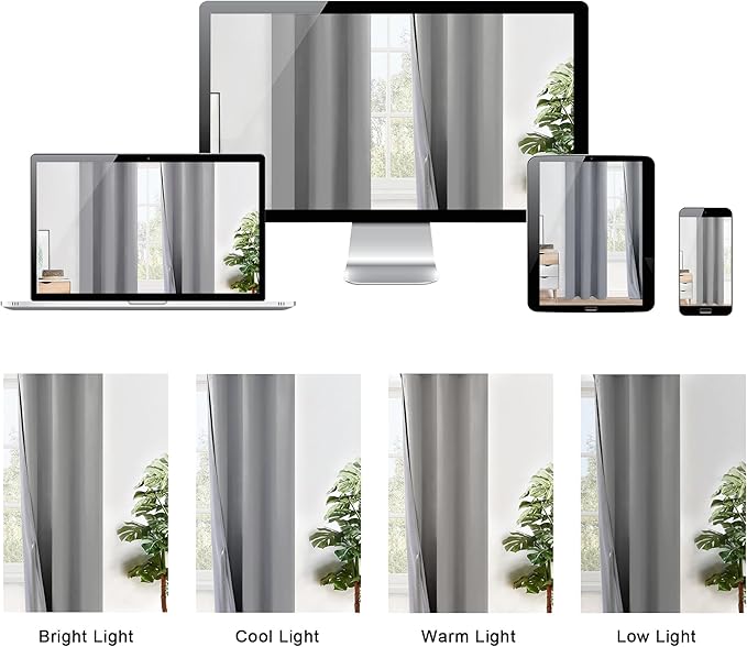 XWZO Full Shading Blackout Curtains with Tiebacks- Heat and Light Blocking Ring Top Window Drapes with Black Liner Backing for Bedroom/Kid's Room, Light Grey, W42 x L63, Set of 2 Panels