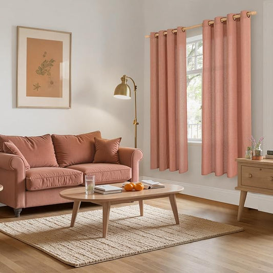 YoungsTex Terracotta Linen Curtains 72 Inch Length for Living Room, Burnt Orange Semi Sheer Window Drapes with Bronze Grommet Light Filtering for Bedroom Fall Decorative, 52 x 72 Inch, 2 Panels