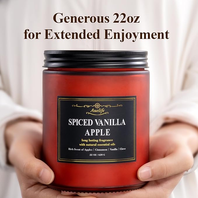 Auelife Creamy Vanilla Scented Candle – 22oz Large 3-Wick Christmas Soy Candle, Sweet Long Lasting Winter Candles for Home, Cozy Candles Gifts for Women & Men