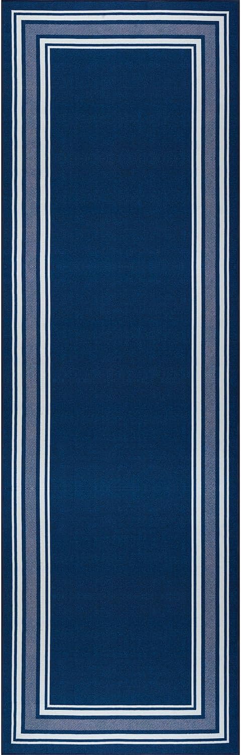 Beverly Rug Non Slip Area Rugs 2x5 Modern Bordered Non Skid Rubber Backing Soft Runner Rug for Living Dining Room Easy to Clean Non Shedding Kitchen Bedroom Indoor Carpet 2 x 5 Navy