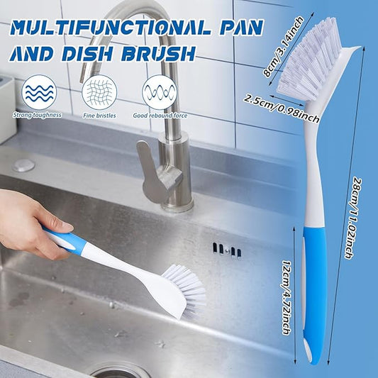 Hsei 6 Pcs Blue Kitchen Scrub Dish Brush Bulk with 11 Inch Handle Cleaning Dish Scrubber with Stiff Bristles Washing Scrub Brushes for Housekeeping for Pots and Pans, Kitchen Sink