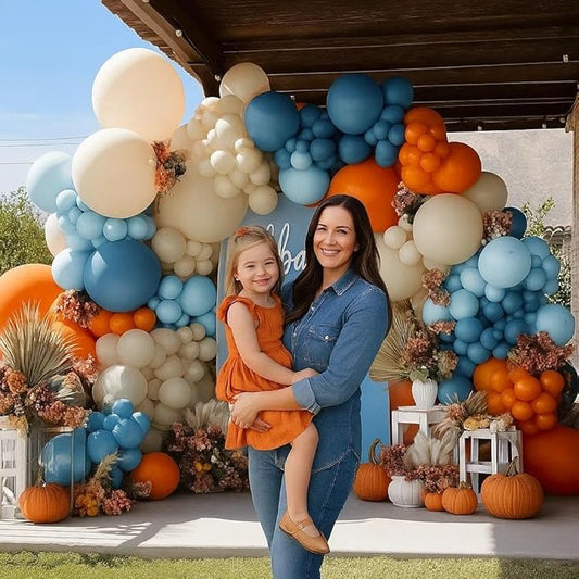 Blue Orange Balloon Arch Double Stuffed Latex Orange Sand White Balloons Light Blue White Balloon Garland for Birthday Fall Baby Shower Thanksgiving Harvest Autumn Home Decor