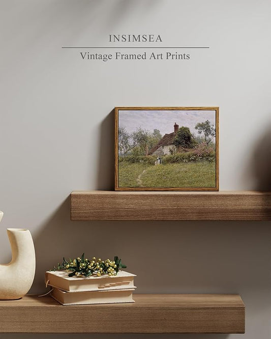InSimSea Framed Canvas Wall Art Vintage Decor, Classical Landscape Watercolour Painting Canvas Prints Rustic Room Wall Decor Living Room Badroom Farmhouse Bathroom Decorations, 8"x10"