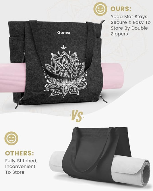 Gonex Yoga Mat Bag, Large Tote Bag with Multi Pockets for Women Men, Canvas Mat Carrier, Full Zipper Easy Access for Pilates Gym Travel