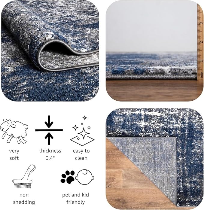 Keen Home Design Area Rugs - 2x3 Non-Shedding, Abstract Rugs for Kitchen, Living Room, Bedroom, Dining Room, Entryway - Size: 2' x 3', Navy/Grey/White
