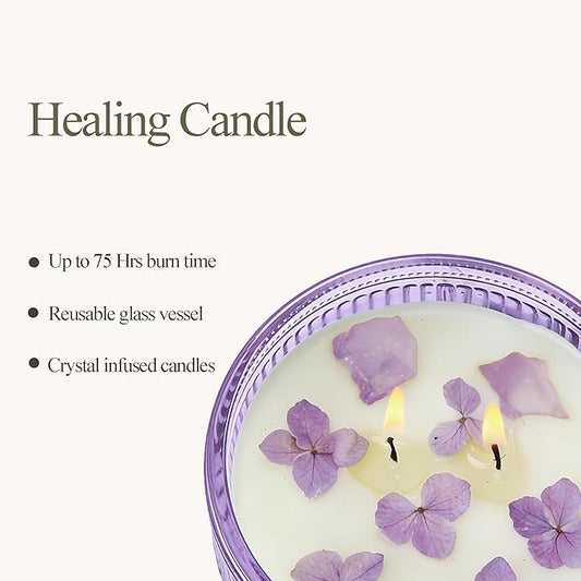Chloefu LAN Purple Crystal Candles Lilac & Violet Candle for Home Scented, Non-Toxic, Unique Meditation Spiritual Gifts, 14 oz, Valentines Day Gifts for Her Mom Friends Wife Sister Stocking Stuffers