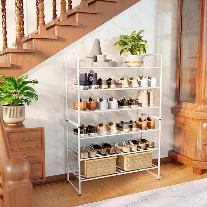 SUFAUY 3-Tier Shoe Rack, Closet Metal 33" Wide Shoe Rack Organizer Heavy Duty, Stackable, White