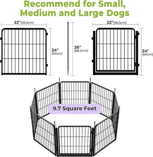 SunsGrove Dog Playpen Outdoor, Heavy Duty 24 Inch 8 Panels Dog Playpen for Small and Puppy Dogs, Free and Safe Play Dog Fence Indoor, Black