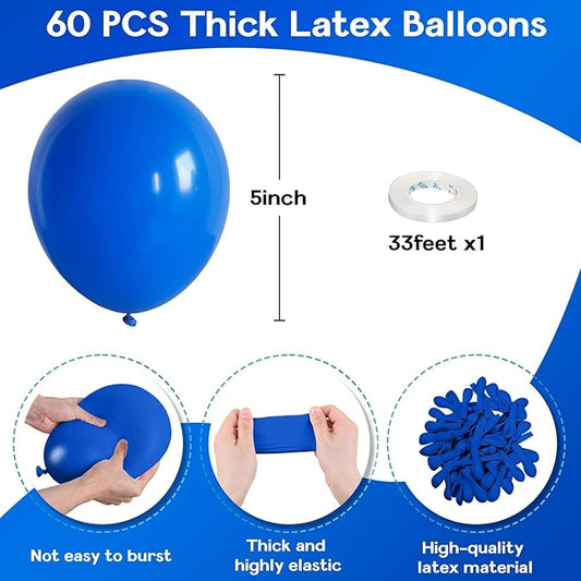 60Pcs Dark Blue & Royal Blue Mini Matte Helium Balloons - 5'' Small, Perfect for Birthday, Baby Shower, Gender Reveal & Graduation Parties