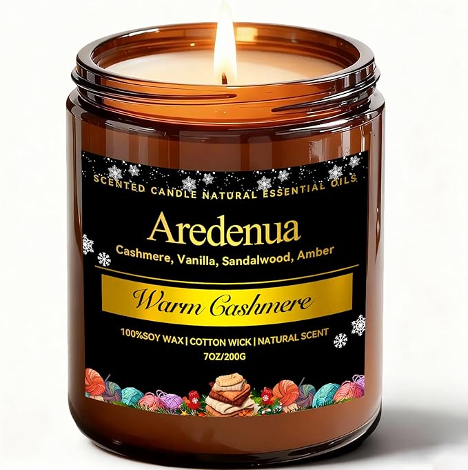 Warm Cashmere Scented Candle – Warm Luxe Cashmere & Soft Vanilla Notes, Cozy Clean Scent, Non-Toxic Soy Wax Candles, Long Lasting Candle for Home & Relaxation - 7oz Aromatherapy Candles