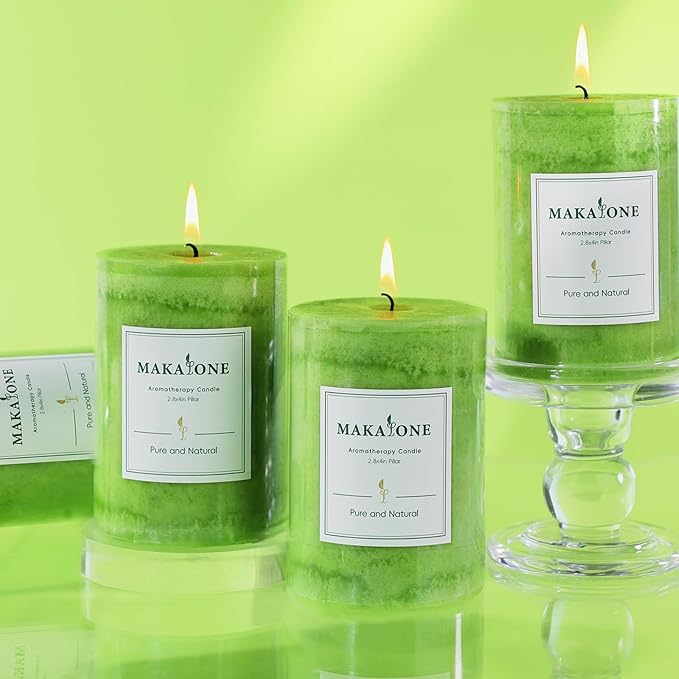 4 Pack Citrus Scented Pillar Candles,Natural Essential Oils,60H Long Burning,Non-Toxic Smokeless Candles for Home Decor and Aromatherapy to Stress & Anxiety Relief,Gifting & Daily Relaxation(2.8x4in)