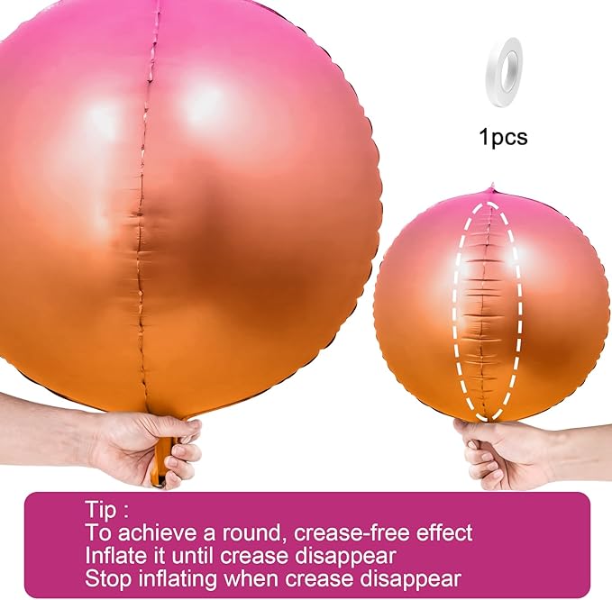 6Pcs Gradient Orange Round Foil Balloons, 22" Large Helium Ball Balloon, Metallic Orange Mylar Balloon for Birthday Graduation Wedding Halloween Disco Prom Tropical Party Decorations