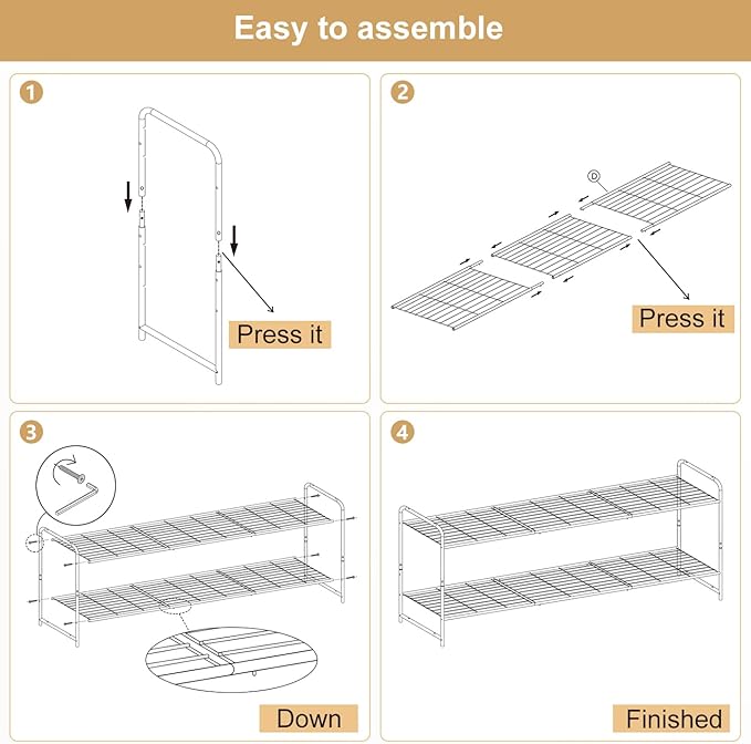 KEETDY 2-Tier Long Shoe Rack for Closet Entryway Shoe Organizer for 18 Pairs Sneakers, Metal Stackable Shoe Storage Shelf with Wire Grid for Bedroom, Floor, White
