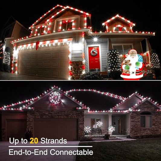 Brizled LED Christmas Lights, 2 Pack 33ft 100 LED Red & White C5 Christmas Tree Lights, Connectable 120V UL Certified Faceted Xmas Light Outdoor Indoor Xmas Lighting for Home Tree Roof Party Decor