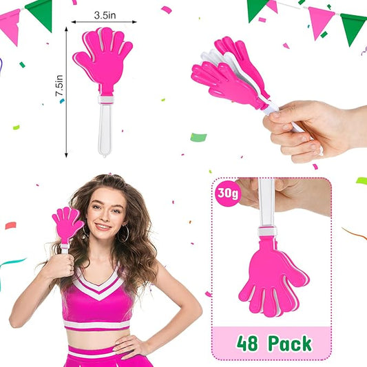 Junkin 48 Pcs Hand Clappers Bulk 7. 5 x 3. 5 Inches Noise Makers Party Favors Clapping Noise Maker Clacker for Birthdays Game Prizes Rewards Football Sporting Events Cheers Supplies (Pink,White)