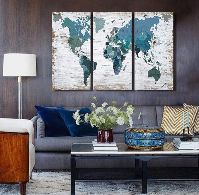 Teal blue Wall Art Watercolor Abstract Wall Decal Large Office Canvas Wall Art 24in x48in x3 Painting for Bedroom Wall Decoration for Living Room 3 piece Blue Artwork for Walls