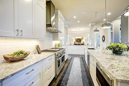 Custom Cut Hallway Runner Rug, Slip Resistant, 31 Inch Wide X Your Choice of Length, Scroll Anthracite, 31 Inch X 28 feet