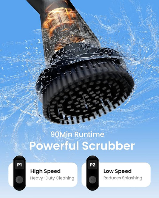 Leebein Electric Spin Scrubber, 2025 New Cordless Cleaning Brush Bathroom Scrubber, IPX7 Waterproof Shower Scrubber with 7 Brush Heads, Extendable Long Handle and 2 Speeds Scrubber for Bathtub Floor