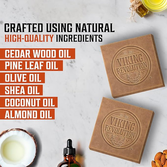 Viking Revolution Cedarwood and Pine Natural Soap for Men - Mens Soap Bar with Essential Oils Cold Pressed Bar Soap for Men - Nourishing Mens Bar Soap with Coconut Oil, Shea Oil, Almond Oil (2 Pack)