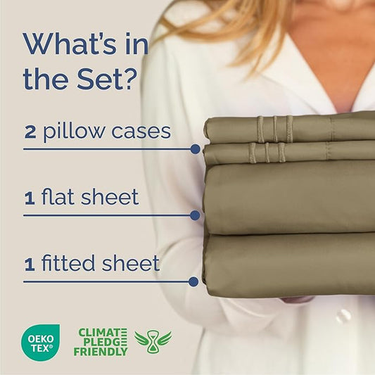 Cal King Size 4 Piece Sheet Set - Comfy Breathable & Cooling Bed Sheets Set - Hotel Luxury Bedding for Women, Men, Kids, Teens, Boys & Girls - Deep Pockets, Ultra-Soft, Wrinkle Free - Oeko-Tex - Khaki