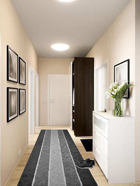 Custom Cut Hallway Runner Rug, Slip Resistant, 31 Inch Wide X Your Choice of Length, Arrow Anthracite, 31 Inch X 30 feet